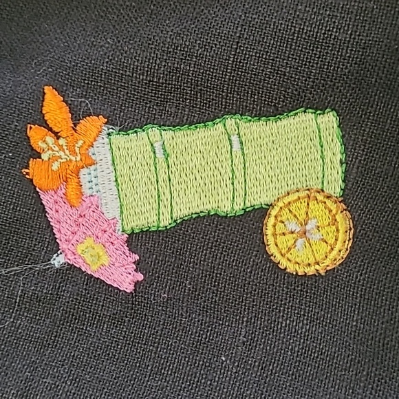 Saint Tropez West Black Linen Pants with Colorful Embroidered Cocktails size 10 - Picture 4 of 12